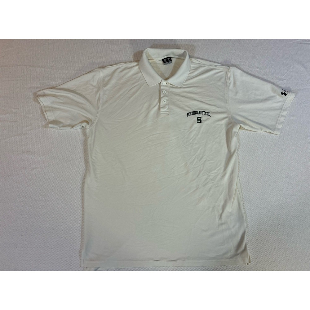 Under Armour Michigan State Spartans Polo Shirt Men's Medium White HeatGear